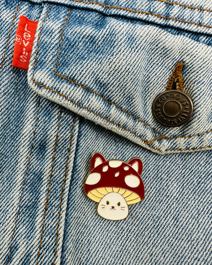 Mushroom Cat Pin - Whimsical Gift for Cat Lovers