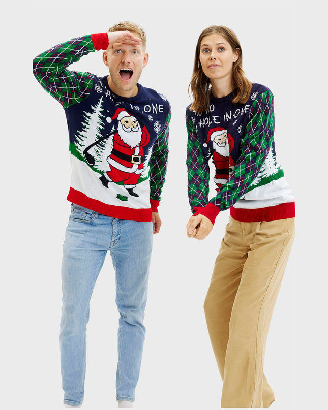 Women's Ugly Christmas Sweater with Lights - Ho Ho Hole In One