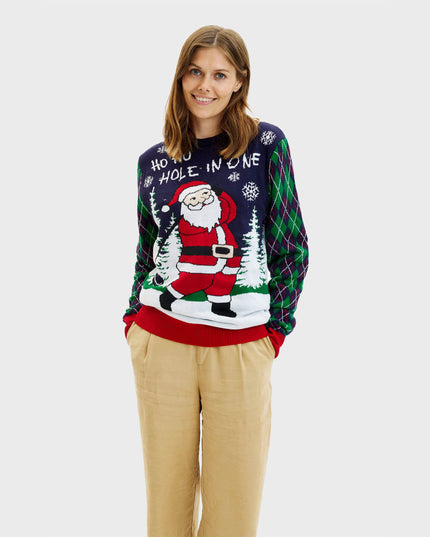 Women's Ugly Christmas Sweater with Lights - Ho Ho Hole In One