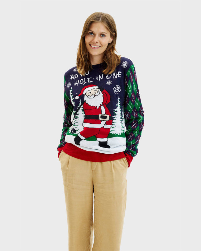Women's Ugly Christmas Sweater with Lights - Ho Ho Hole In One