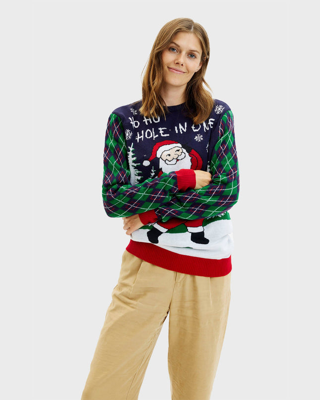 Women's Ugly Christmas Sweater with Lights - Ho Ho Hole In One