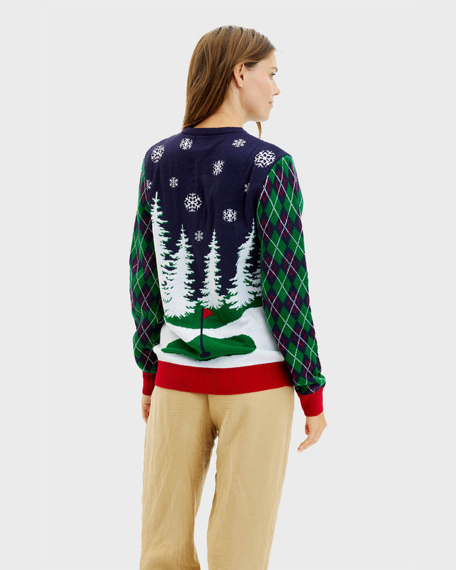 Women's Ugly Christmas Sweater with Lights - Ho Ho Hole In One