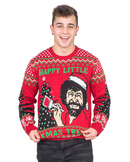 Bob Ross Glade Små Juletræer Sweater