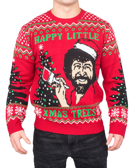 Bob Ross Glade Små Juletræer Sweater