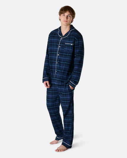 Blå Flannel Familie Jule Pyjamas | Varm Ferie Nattøj