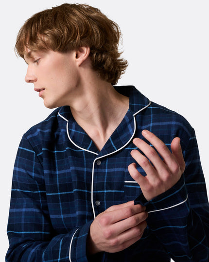 Mænds Blå Flannel Jule Pyjamas til Hyggelig Komfort