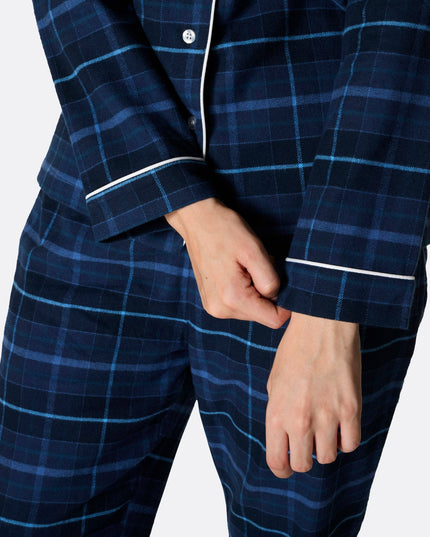 Pijamas navideños azules de franela para mujeres