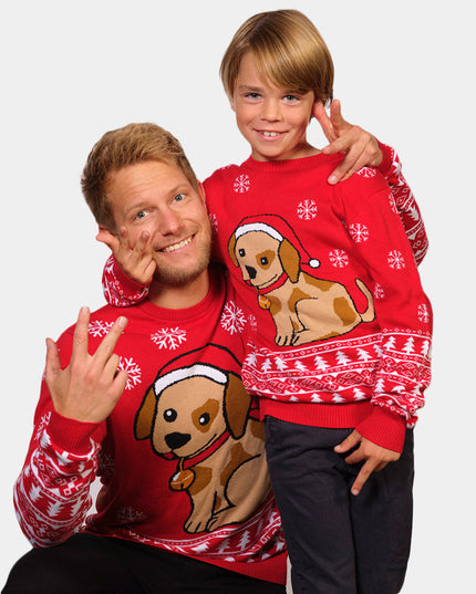 Family Christmas Sweater with Little Dog