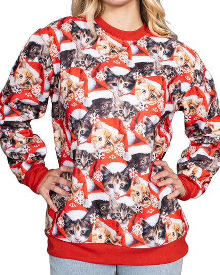 Poly Knit Pullover Sweater with Cats Graphic