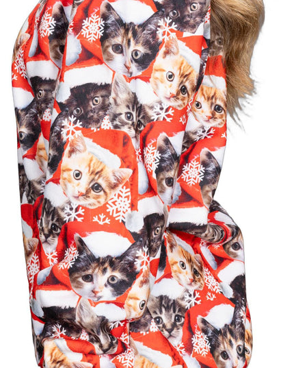 Poly Knit Pullover Sweater with Cats Graphic