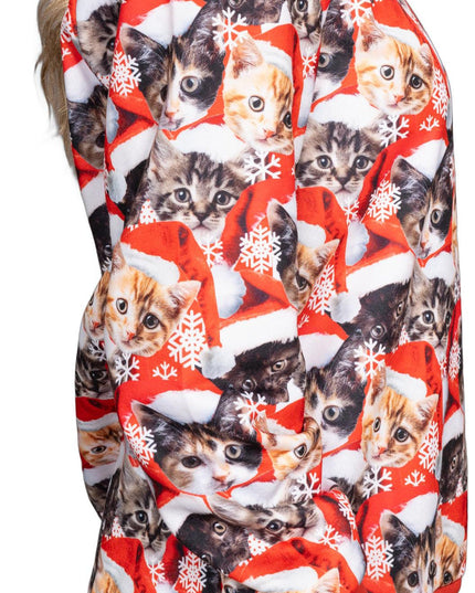 Poly Knit Pullover Sweater with Cats Graphic
