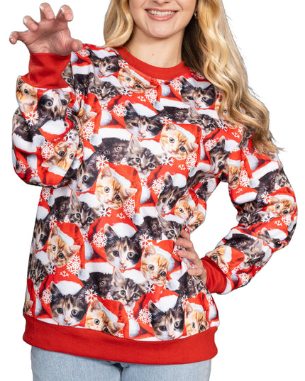 Poly Knit Pullover Sweater with Cats Graphic