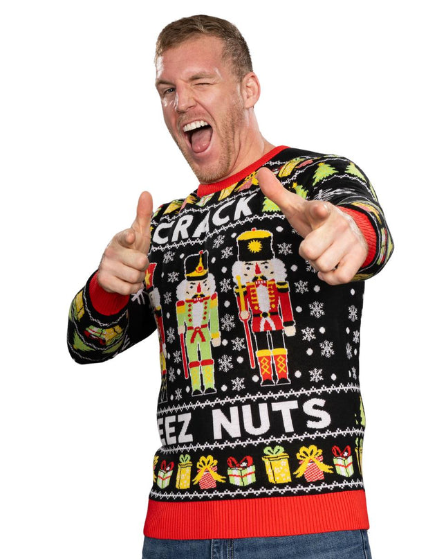 Crack Deez Nuts Nutcracker Santa Knitted Ugly Christmas Sweater