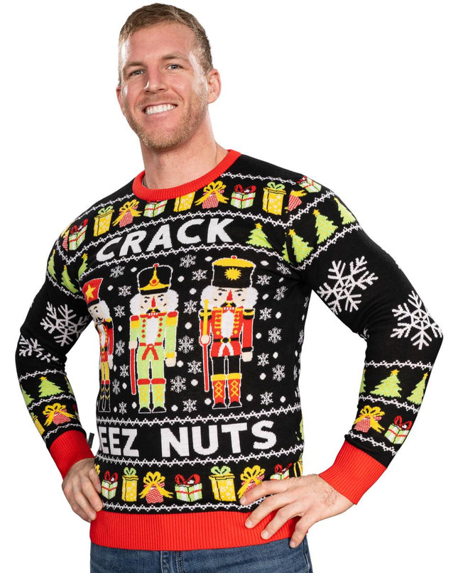Crack Deez Nuts Nutcracker Santa Knitted Ugly Christmas Sweater