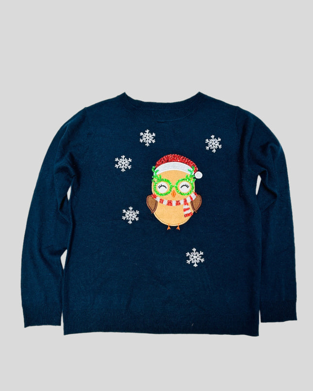 Vintage Christmas Sweater Sequin Owl Family Holiday Apparel