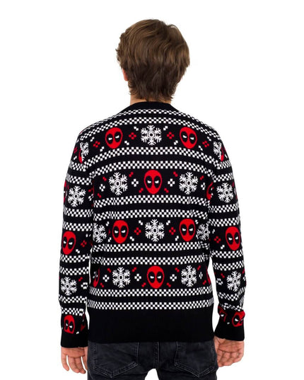 Suéter navideño feo Deadpool Holiday Snow Stripes