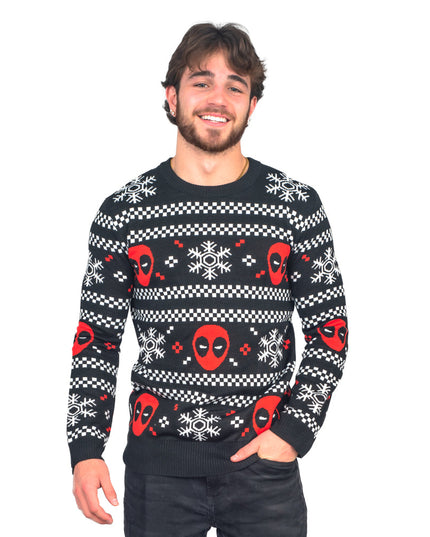 Suéter navideño feo Deadpool Holiday Snow Stripes