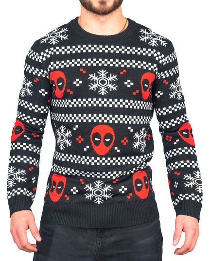 Suéter navideño feo Deadpool Holiday Snow Stripes