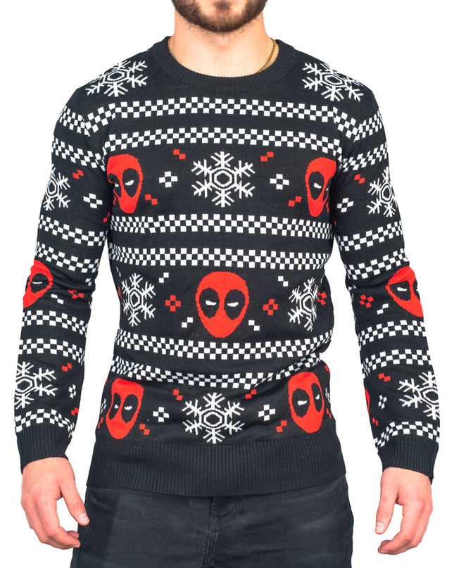 Deadpool Holiday Snow Stripes Ugly Christmas Sweater