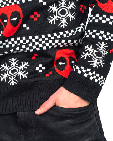 Suéter navideño feo Deadpool Holiday Snow Stripes
