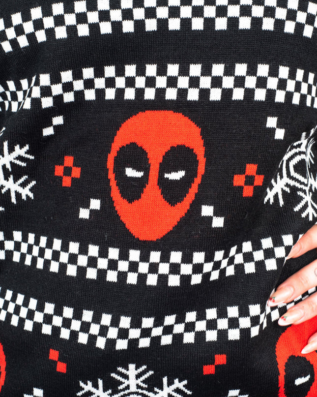 Women's Deadpool Holiday Snow Stripes Ugly Sweater