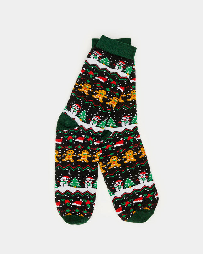 Unisex Green Socks with Gingerbread