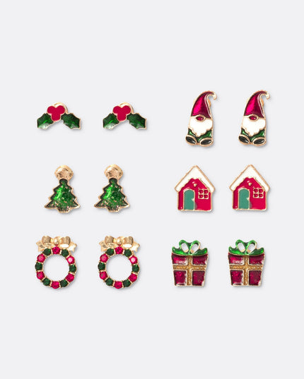 6-Pack Small Christmas Earrings
