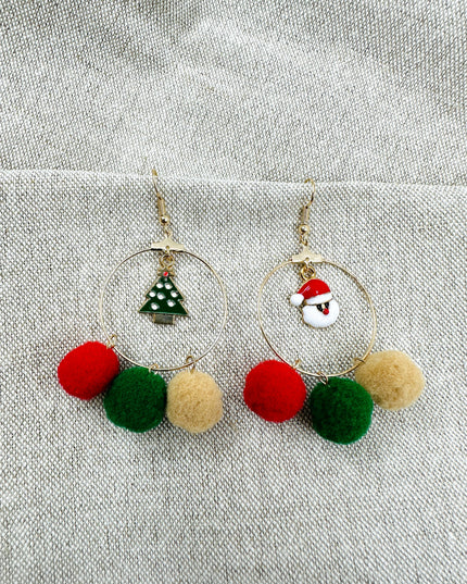 Christmas Earrings - Pompom Santa and Tree