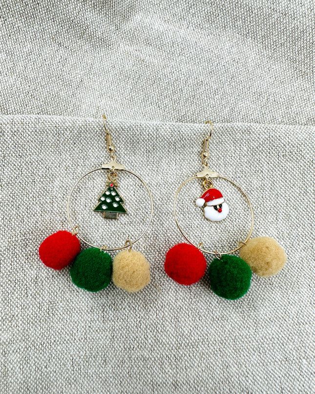 Christmas Earrings - Pompom Santa and Tree