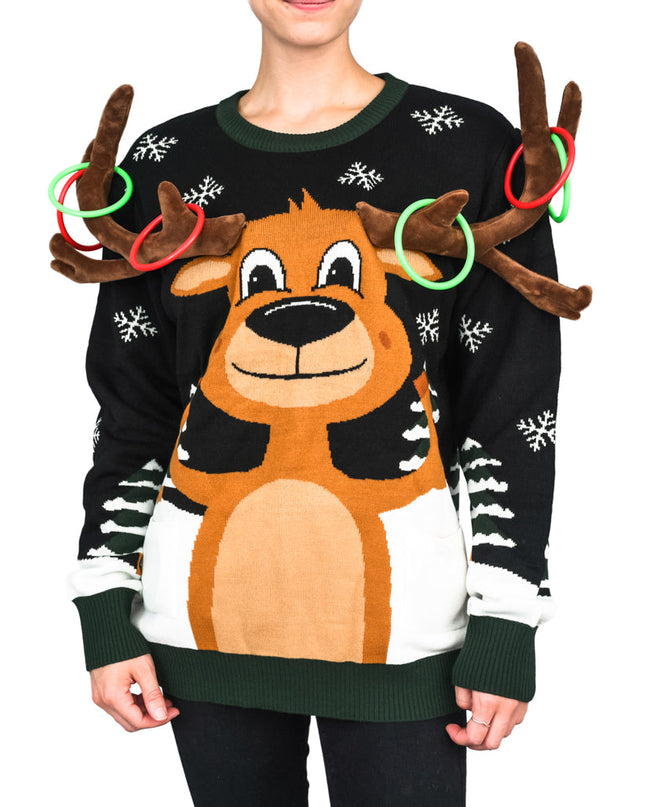 Reindeer Ring Toss 3D Ugly Christmas Sweater