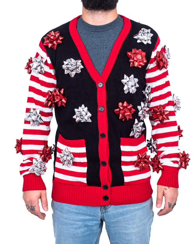 Ugly Christmas Sweater Gift Wrapping Bow Cardigan