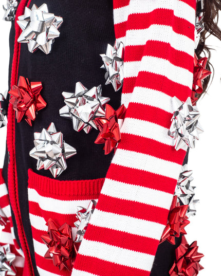 Ugly Christmas Sweater Gift Wrapping Bow Cardigan