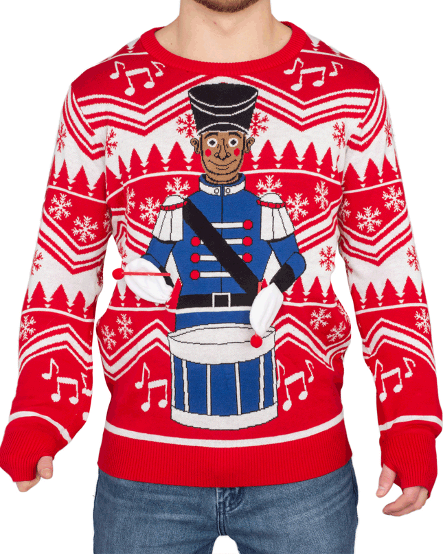 Flappy Drummer Boy Animated Ugly Christmas Sweater