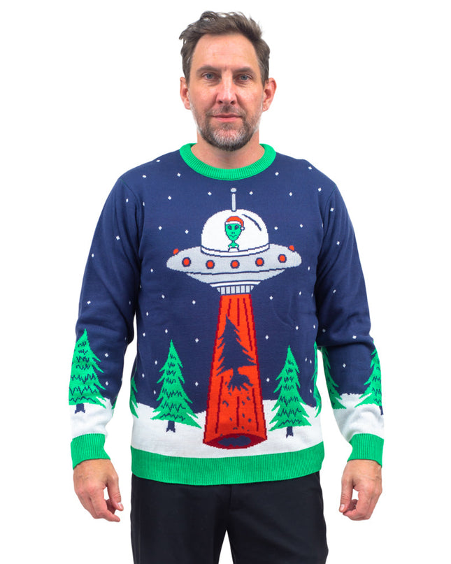Flying Saucer Tree Abduction Ugly Christmas Sweater