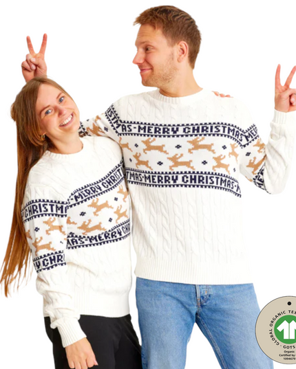 Suéter de Navidad Marius para Mujeres en Blanco Tradicional y Elegante