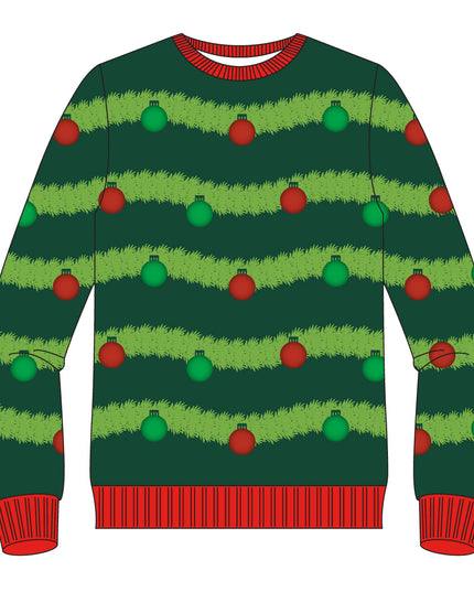 Suéter navideño feo Green 3D Garland & Ornament