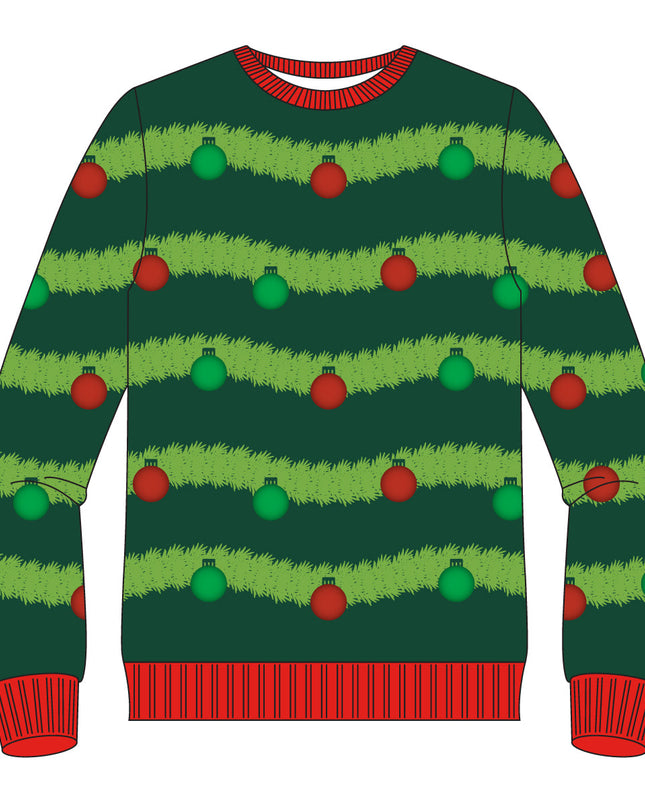 Green 3D Garland & Ornament Ugly Christmas Sweater
