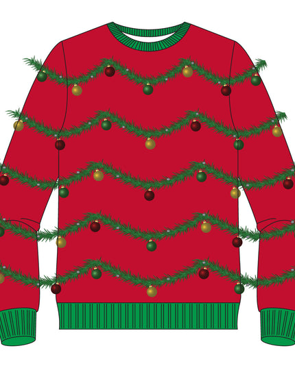 Red 3D Garland and Ornament Ugly Christmas Sweater