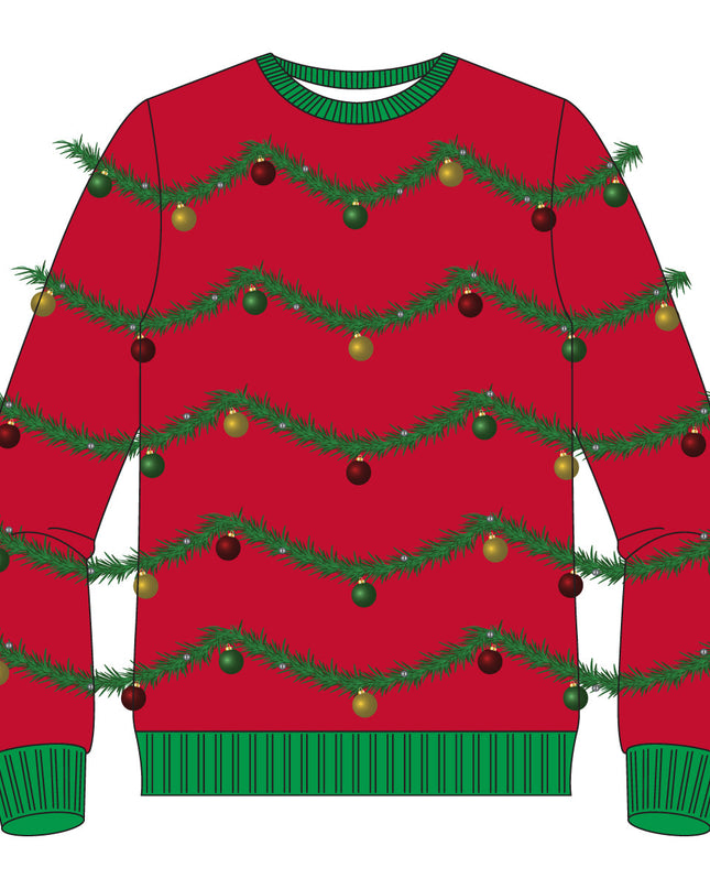 Red 3D Garland and Ornament Ugly Christmas Sweater