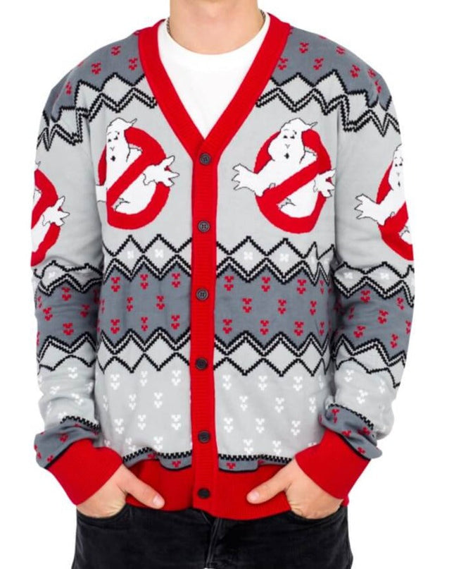 Ghostbusters Logo Ugly Christmas Cardigan Sweater