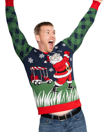 Golfing Santa Claus Knitted Ugly Christmas Sweater