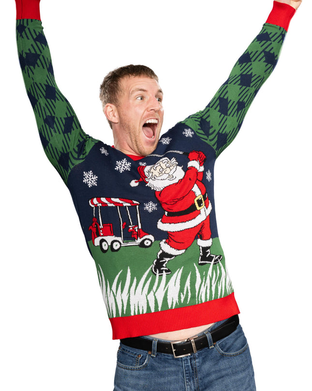 Golfing Santa Claus Knitted Ugly Christmas Sweater