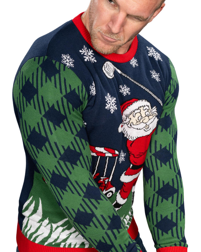 Golfing Santa Claus Knitted Ugly Christmas Sweater