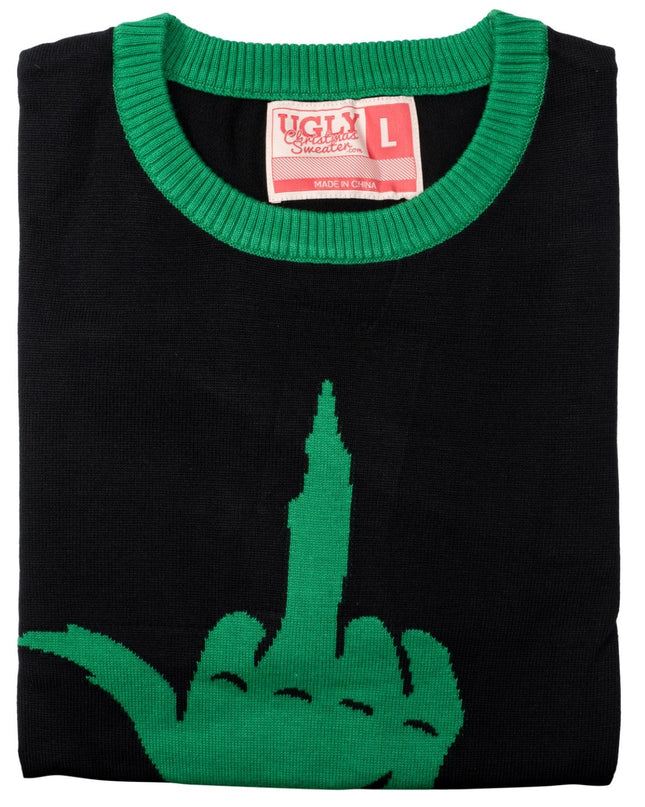 Green Cartoon Monster Middle Finger Unisex Ugly Sweater