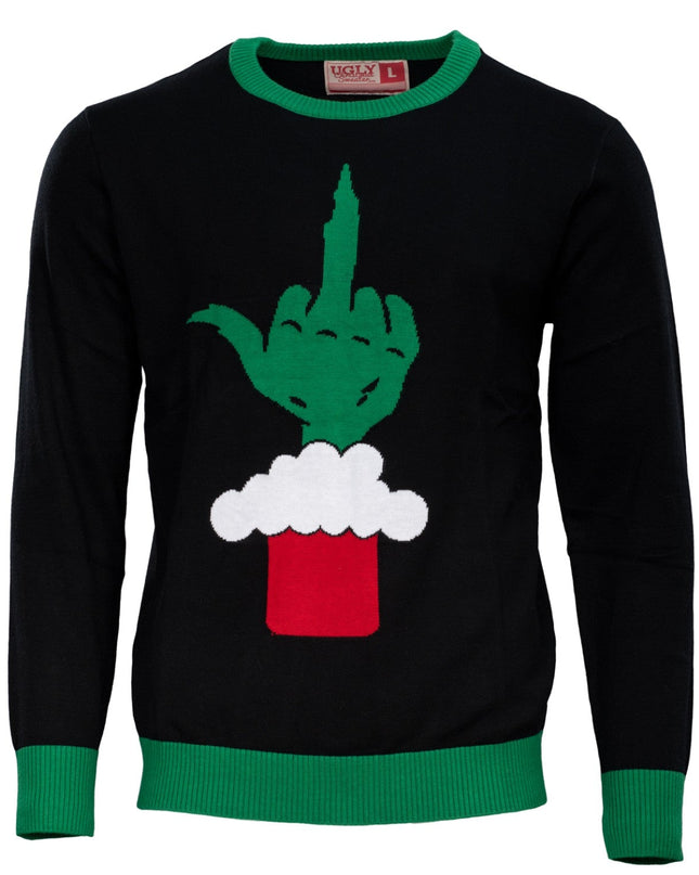 Green Cartoon Monster Middle Finger Unisex Ugly Sweater