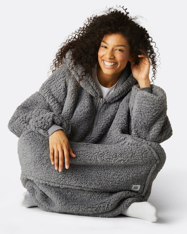 HappyHoodie Grey Sherpa for Adults - Bestselling Comfort