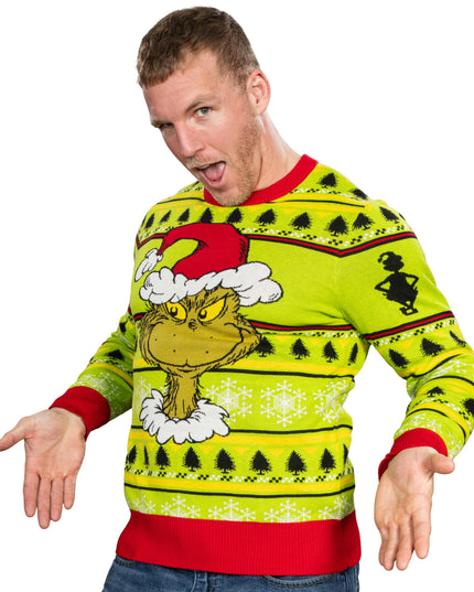 Suéter feo de Navidad corona de sombrero de Santa cabeza de Grinch