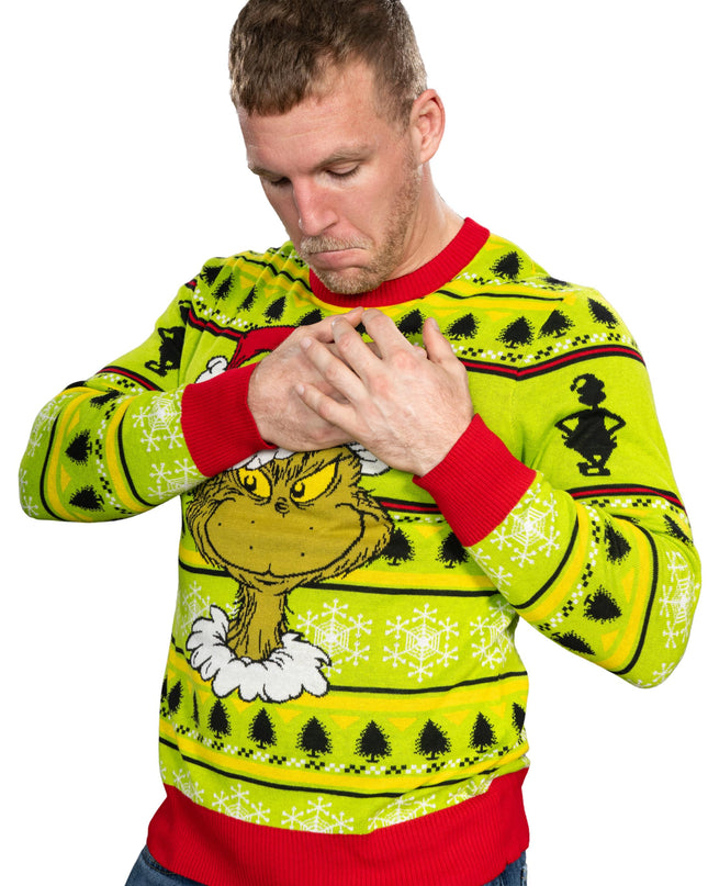 Grinch Head Santa Hat Wreath Ugly Christmas Sweater