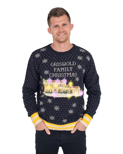 Suéter feo de Navidad de la familia Griswold con luces LED