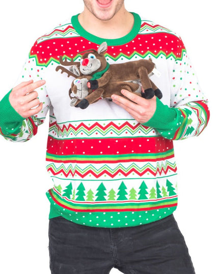Suéter feo de Navidad 3D animado de reno montando